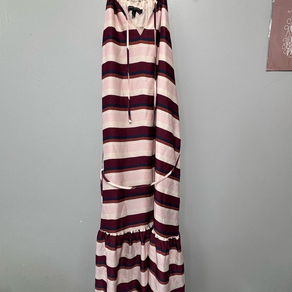 Ecru Maroon Stripe Sundress Halter Neckline Midi Banana Republic Summer - Picture 9 of 9